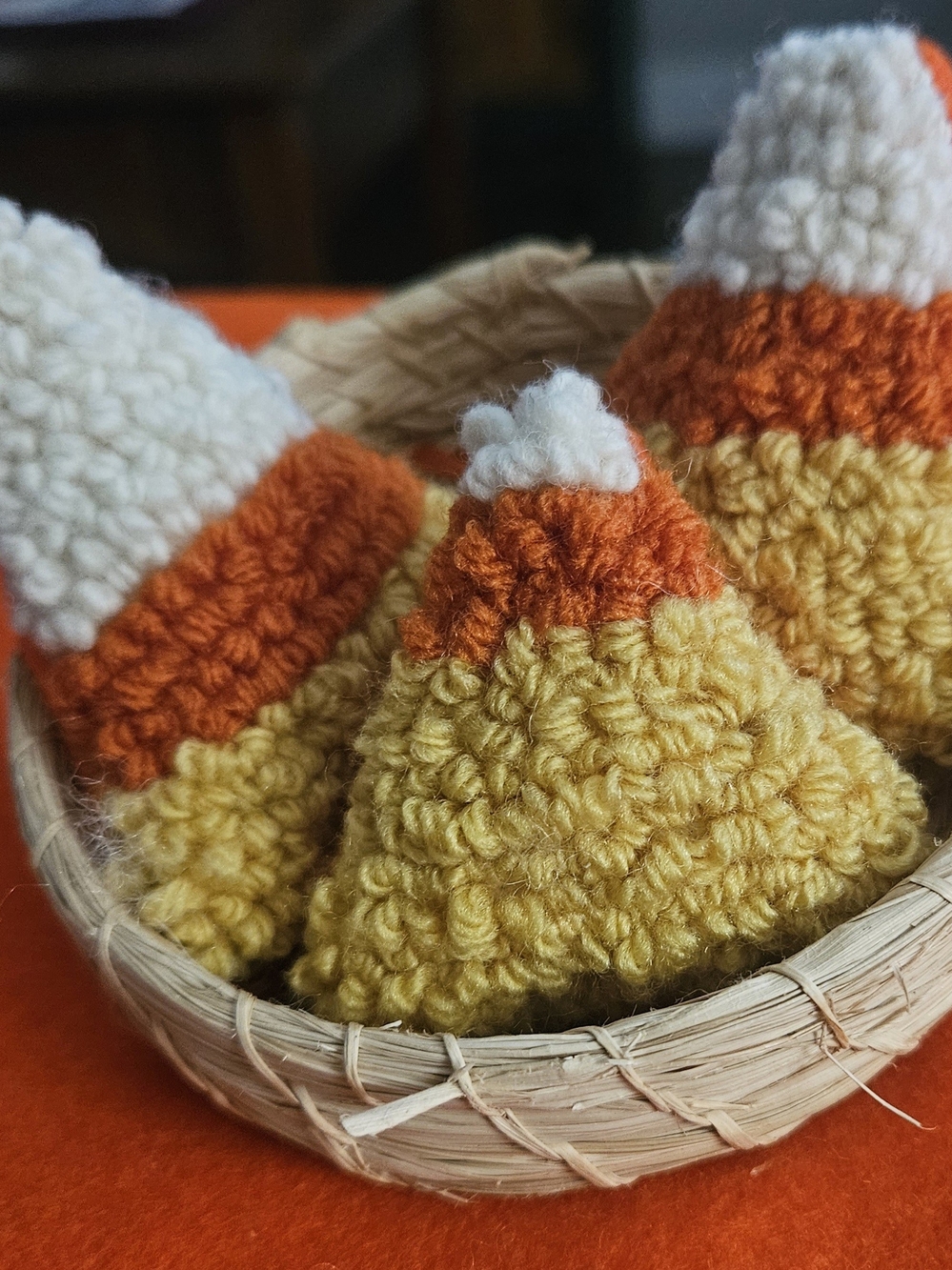 Handhooked Candy Corn Halloween Decoration - Yellow, Orange, White
